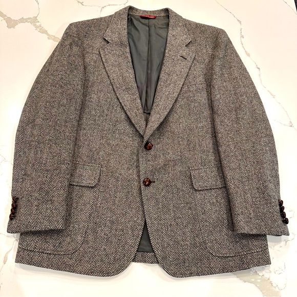 Vintage Cricketeer Mens Wool Tweed Herringbone Blazer Sz 42R Gray Preppy Classic - Picture 1 of 11